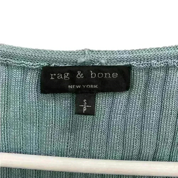 RAG AND BONE Blue Grey Ribbed Alyssa V-neck Button Cuff Sweater Pullover size SP - Picture 5 of 9